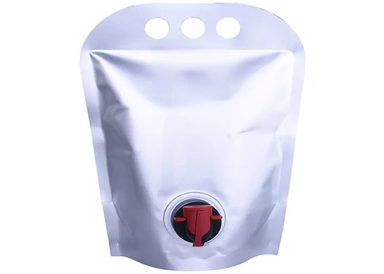 Food Grade Portable Bib Bag In Box Aluminium Foil Spout Pouch With Red Tap / Spigot