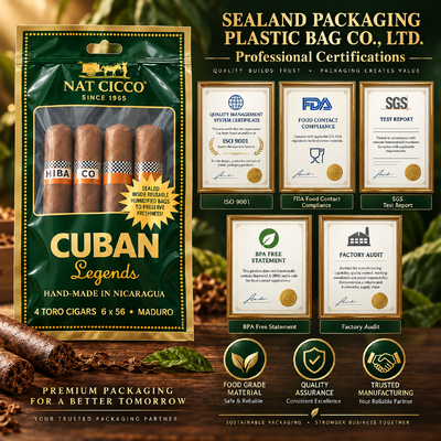 Holds 5-20 Cigars Depending On Size Cigar Humidor Bags Featuring Food-grade TPU PE And OPP LDPE Laminated Material For Humidity Control