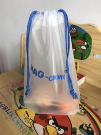 Printed CPE Clear Drawstring Plastic Bags / Custom Made Plastic Travel Cosmetic Bag