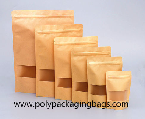 Biodegradable Ziplock 140 Micron Kraft Paper Bags For Coffee Dried Food