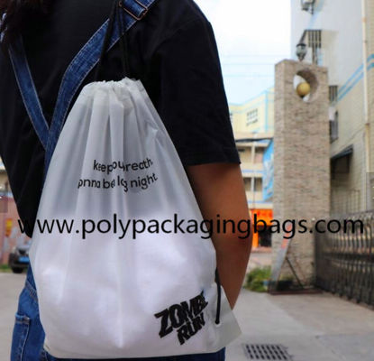 0.07mm White Frosted CPE Drawstring Back Pack For Fitness Convenient Storage Bag For Swimming, Fitness, Yoga, Outing