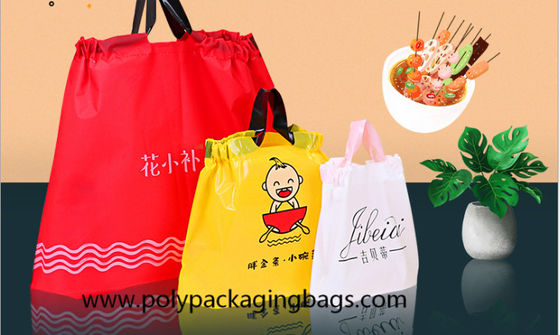 Gravure Printing 0.07mm Thickness LDPE Plastic Drawstring Shoes Packaging Bags With Handle