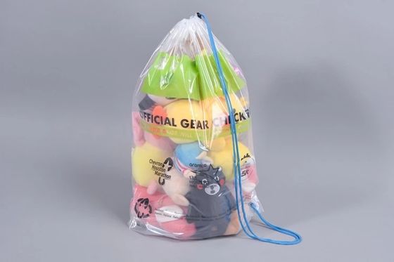 8kgs Load LDPE One Shoulder Plastic Drawstring Bag White Transparent PE Travelling Bag Custom Drawstring Pouch