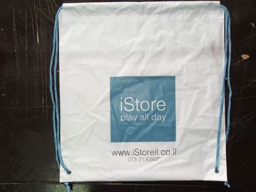 Customized White Plastic Drawstring Backpack Apple Store Shopping Bag