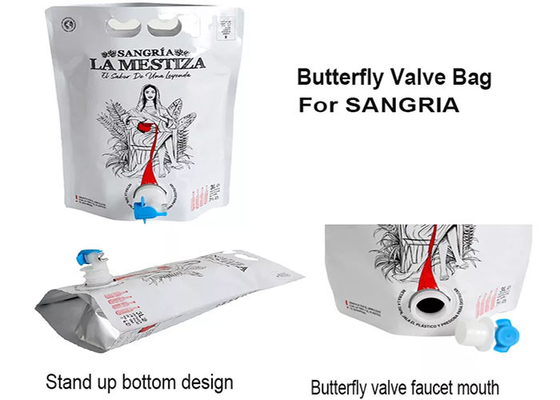 Sangria Stand Up Food Grade 3L BIB Pouch Aluminum Foil Butterfly Valve