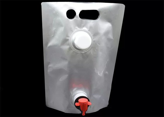 Food Grade Portable Bib Bag In Box Aluminium Foil Spout Pouch With Red Tap / Spigot