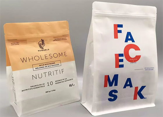 Square Block 8 Sides Sealing Foil Ziplock Bags Fully Compostable