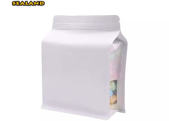 Tea Coffee Bean Flat Bottom Zipper Bag 8 Sides Sealing With Side Windows