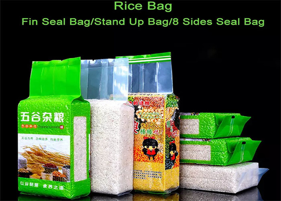 5kg 10kg Rice Stand Up Food Packaging Bags 8 Sides Sealed Laminated