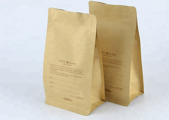 Eight Edge Sealing Flat Bottom Pouch , Food Packaging Kraft Paper Pouch