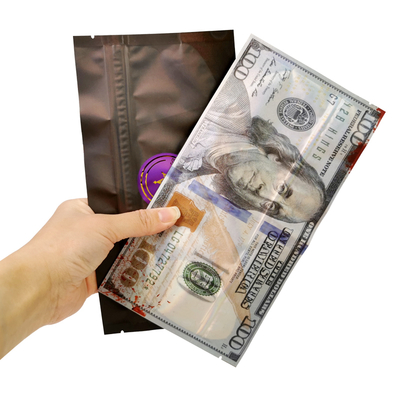 Custom Flat Pouch Resealable Ziplock Bag with 3 Side Seal for Packing tobacco cigar mylar bag