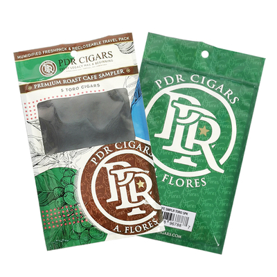 Custom Resealable Foil Ziplock Three Side Seal Natural Leaf Cigar Wraps Moisturizing Plastic Packaging Bag with Clear Window