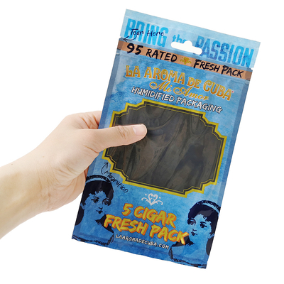 Custom Logo Ziplock Mylar Foil Cigar Packaging Bag Clear Plastic Side Gusset for Household Products and Cigars