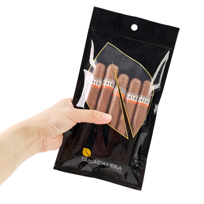 Custom PE PET Plastic Packaging Moisture-Proof Reusable Zip Lock Mylar Bag Standing Design for Tobacco Cigars Hot Stamping