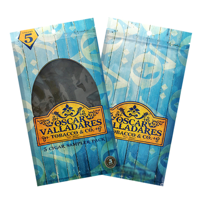 Custom Gravure Printing Humidified Cigar Bags Ziplock Humidity Cigar Bags 5 Cigars Simple Pack with Clear Window Plastic Packing