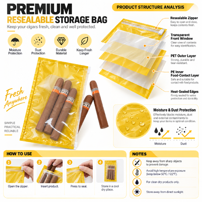 Portable Modern Cigar Humidor Bag Waterproof Self-Lock Zipper Moisture-Proof Humidity Control Storage Travel Outdoor Use