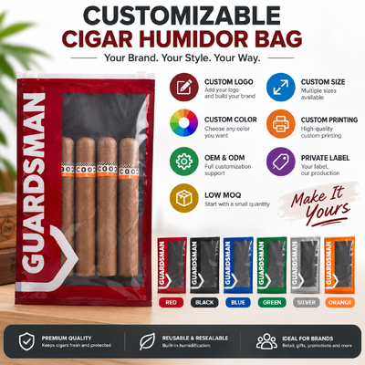 Custom Printing Cigar Plastic Packaging Bags Hand Rolling Tobacco 3 Side Seal Ziplock Pouch Bag With Window