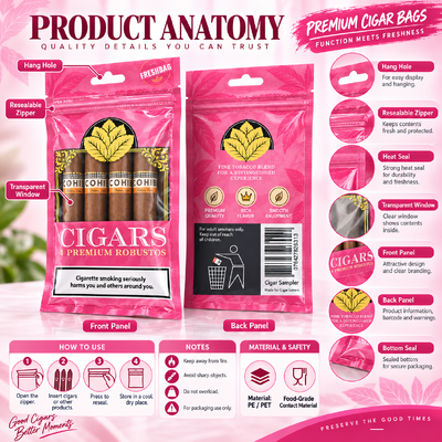 Volume 5 Cigars Humidified Cigar Bags Designed with OPP LDPE Laminated Material Providing Moisture Barrier and Preserving Cigar