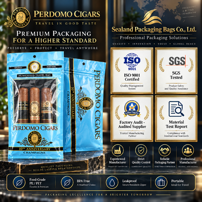 Tear resistant and puncture resistant humidified cigar bags holding 5 to 20 cigars depending on size perfect for maintaining cigar