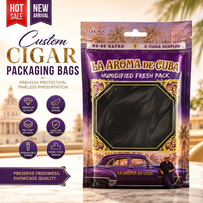 Large Cigar Humidor Bags Cigar Moisturizing Plastic Zipper Bags Made With OPP LDPE Laminated Material Providing Moisture Retention