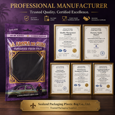 Large Cigar Humidor Bags Cigar Moisturizing Plastic Zipper Bags Made With OPP LDPE Laminated Material Providing Moisture Retention