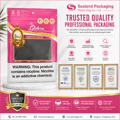 Volume 5 Cigars Cigar Humidor Bags Using OPP LDPE Laminated Material Custom Color Designed To Maintain Optimal Freshness