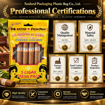 Ziplock Design cigar bags custom custom color resealable packaging designed to protect cigars from environmental factors