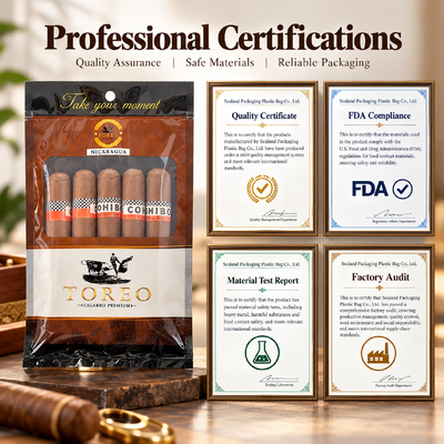 Tear-resistant and puncture-resistant cigar packaging bag cigar moisturizing plastic zipper bags suitable for preserving cigar