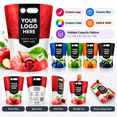 Stand up spout pouch bag with PET AL NY PE or custom material structures providing durable flexible packaging solutions