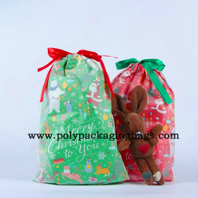 Exquisite 0.075mm Plastic Drawstring Christmas Gift Bags