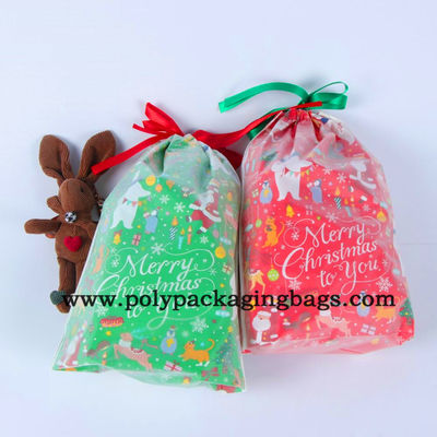 Exquisite 0.075mm Plastic Drawstring Christmas Gift Bags