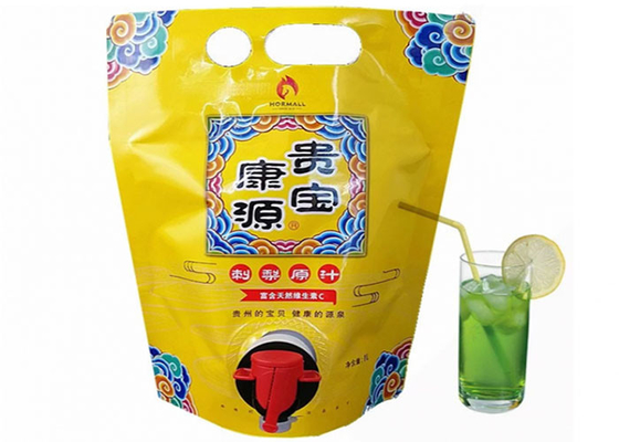 Customized Juice/Wine Packaging Stand Up Spout Bag With Vitop Tap Double Bottom